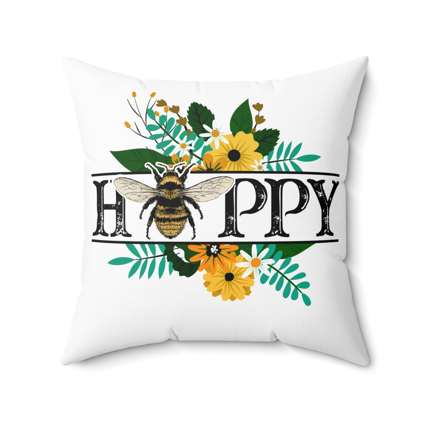 Nature Theme with Bee and Flowers Spun Polyester Square Pillow, Beautiful Home or Office Decor, Great Housewarming or Any Occasion Gift Idea for Anyone