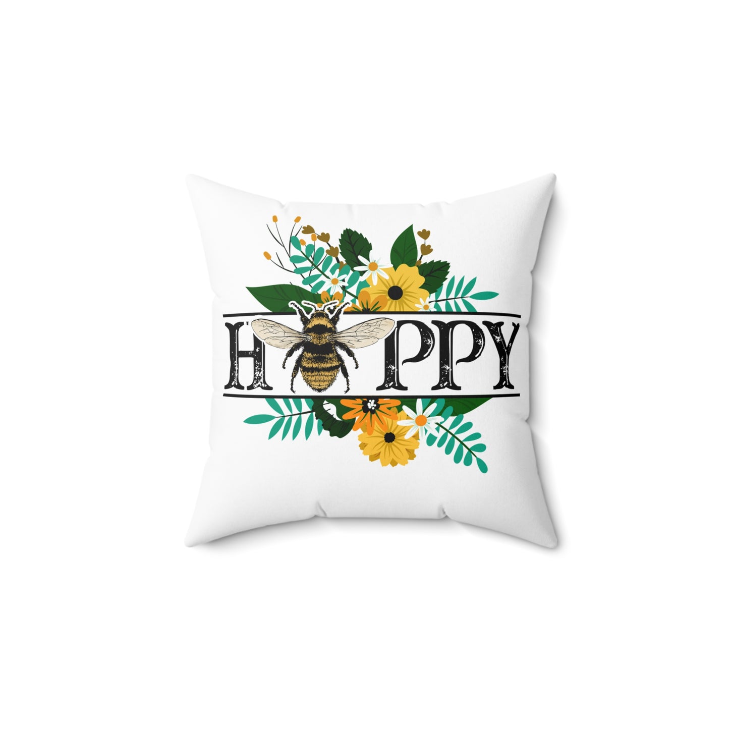 Nature Theme with Bee and Flowers Spun Polyester Square Pillow, Beautiful Home or Office Decor, Great Housewarming or Any Occasion Gift Idea for Anyone