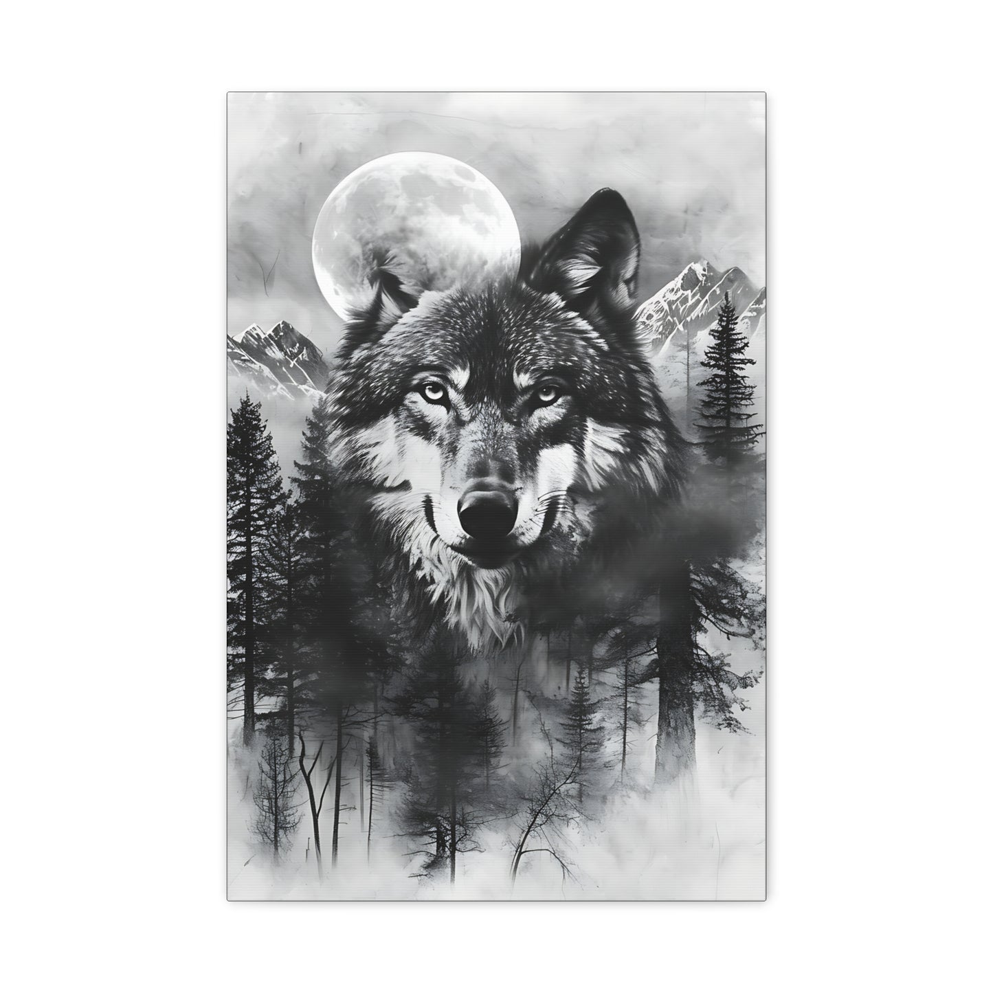 Majestic Wolf Canvas Wall Art - Black and White Wilderness Decor