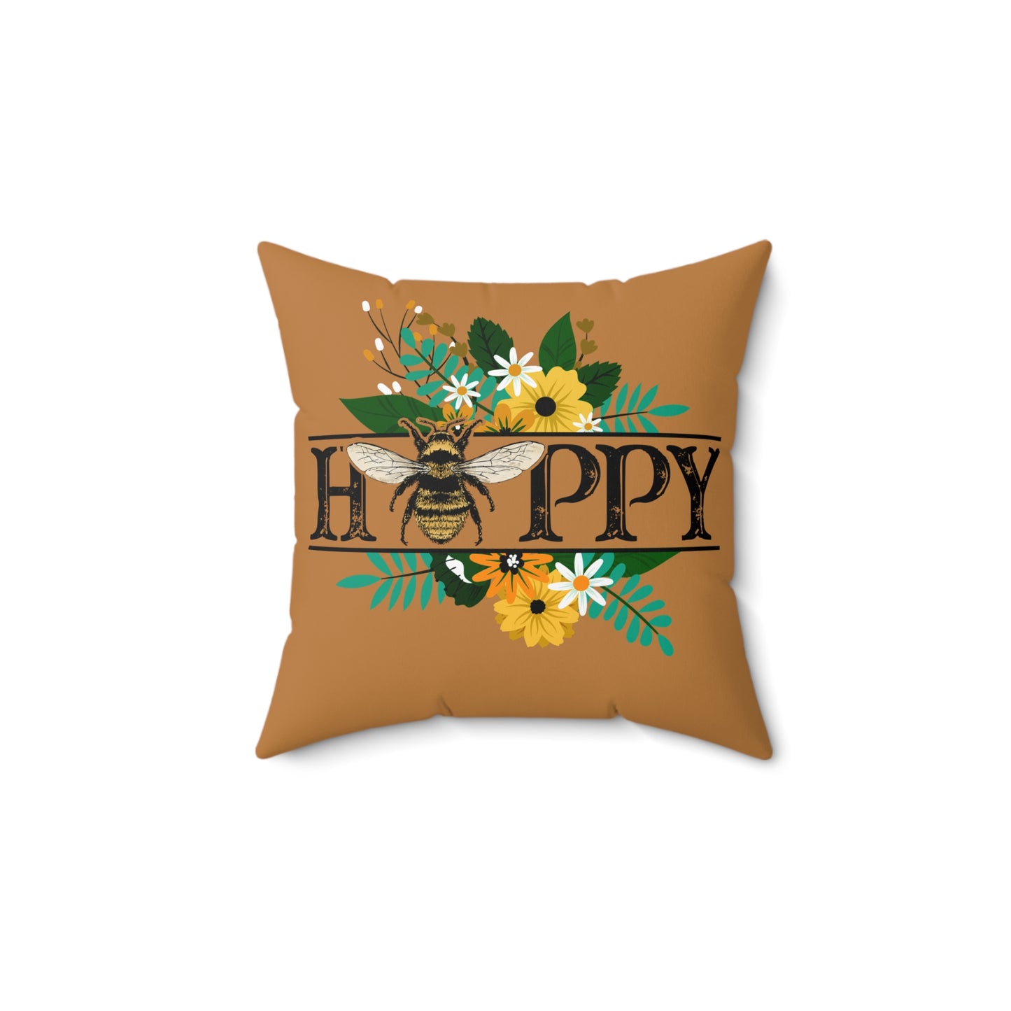 Nature Theme with Bee and Flowers Spun Polyester Square Pillow, Beautiful Home or Office Decor, Great Housewarming or Any Occasion Gift Idea
