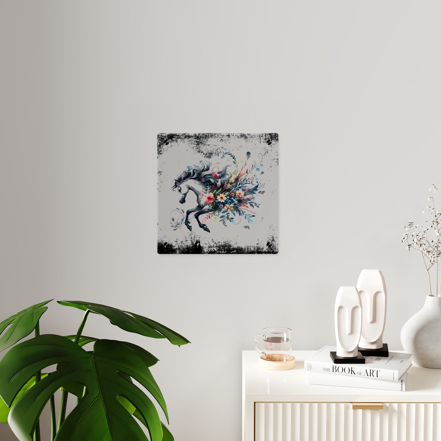 Floral Horse Acrylic Wall Art Panel - Modern Home Decor