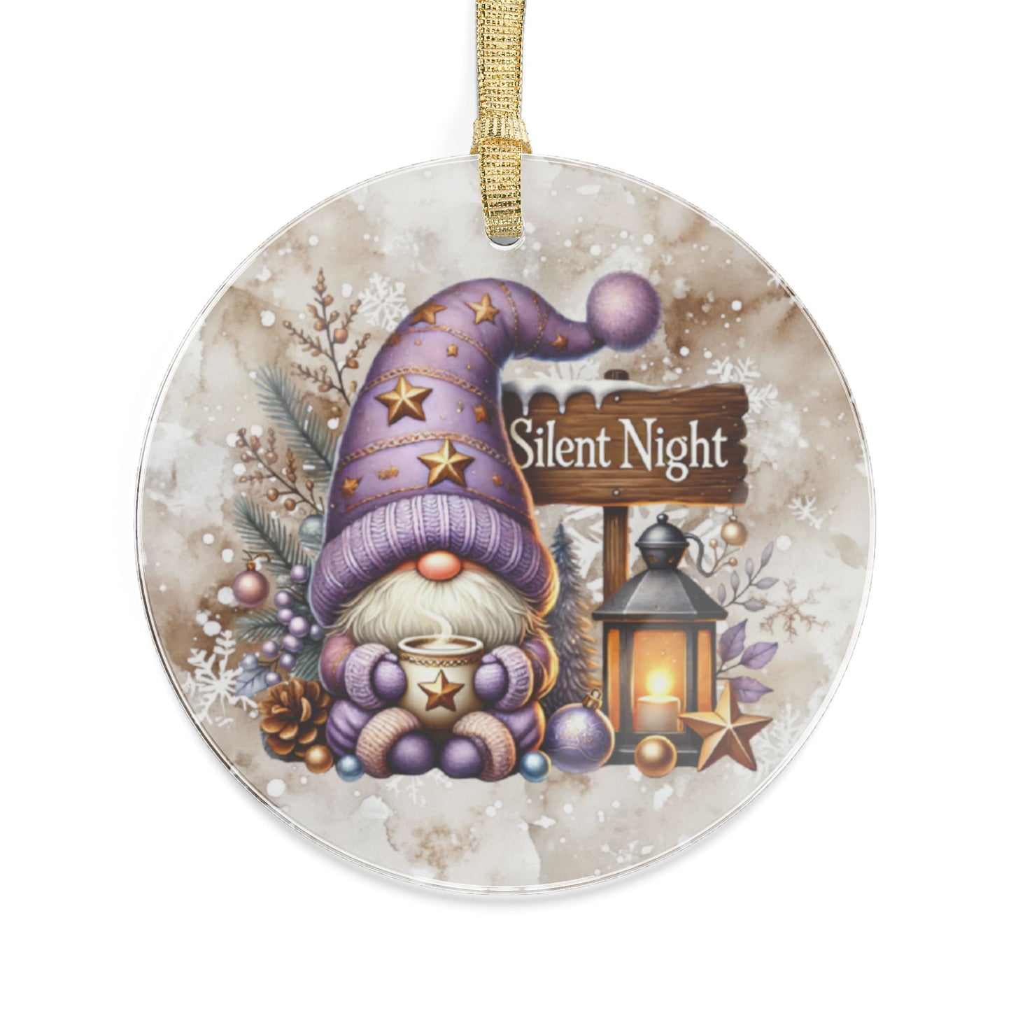 Silent Night Christmas Acrylic Ornament - Festive Gnome Holiday Decoration