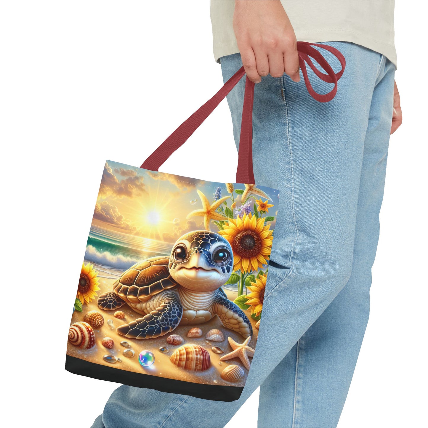 Beachy Turtle Tote Bag | Sea Life AOP Bag | Summer Accessories | Eco-Friendly Vacation Tote | Gift for Ocean Lovers