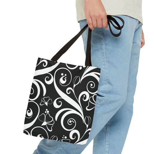 Fashionable Black and White Pattern Tote Bag (AOP), Stylish, Great Gift Idea for Birthdays, Holidays, Any Occasion for Anyone
