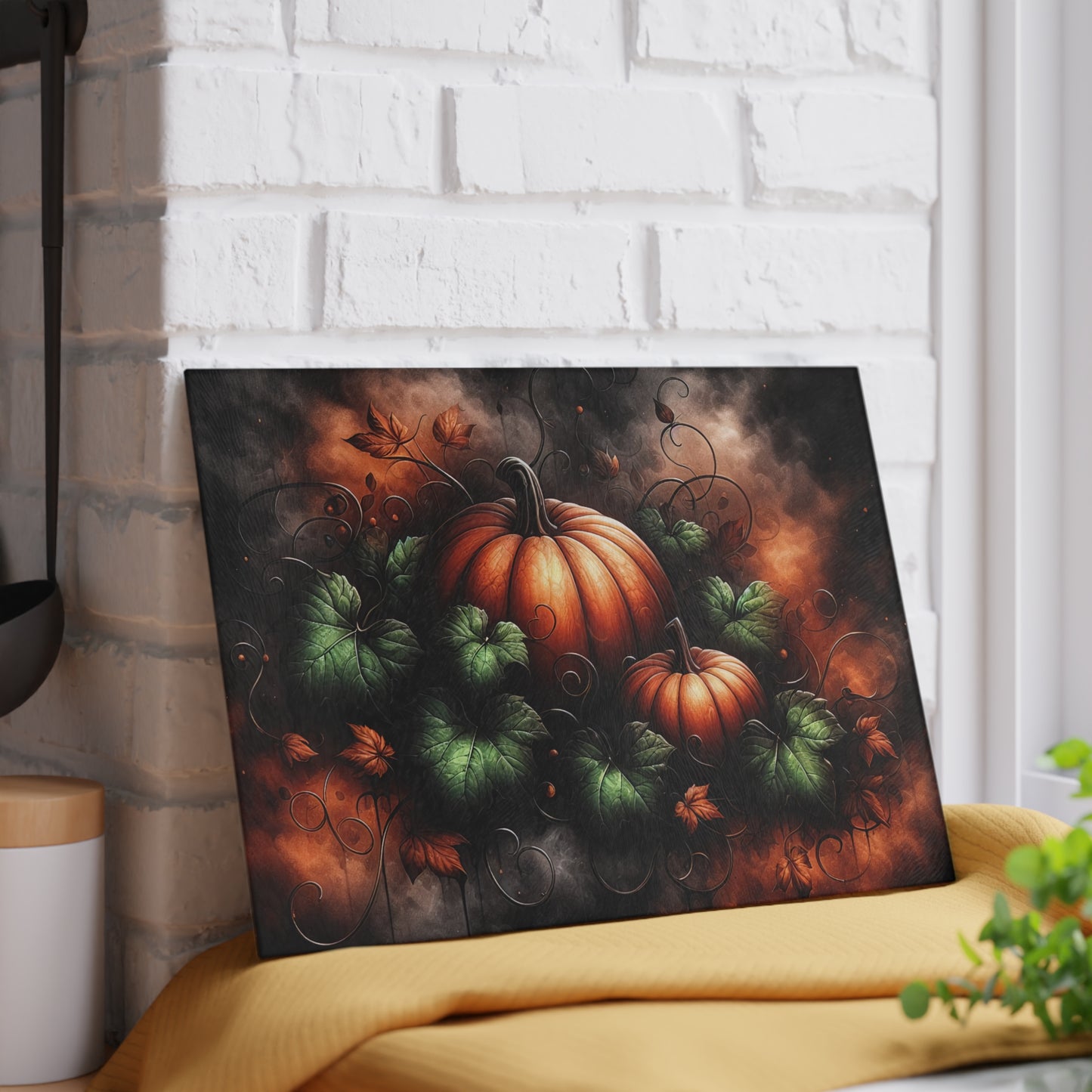 Autumn Pumpkins Glass Cutting Board