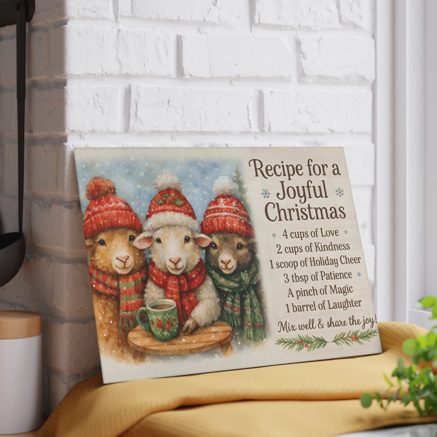 Joyful Christmas Recipe Glass Cutting Board