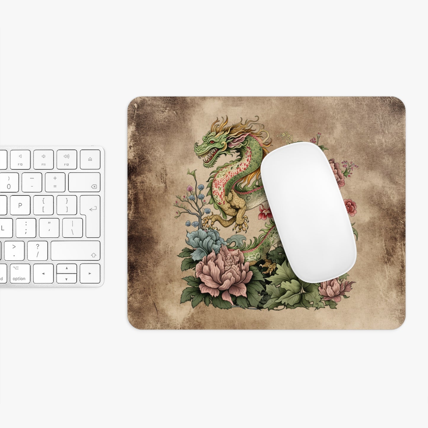 Dragon Floral Art Desk Mouse Pad - Vintage Japanese Style Desk Accessory