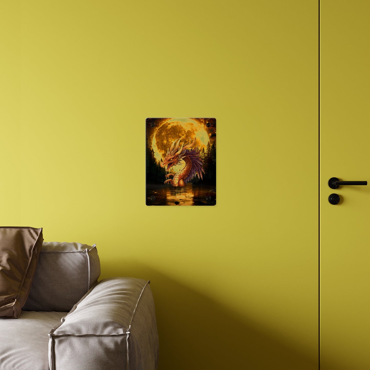 Gothic Theme Acrylic Wall Art Panel, Purple Dragon with Moon Background, Dragon Lovers, For Anyone, Accent for Any Room