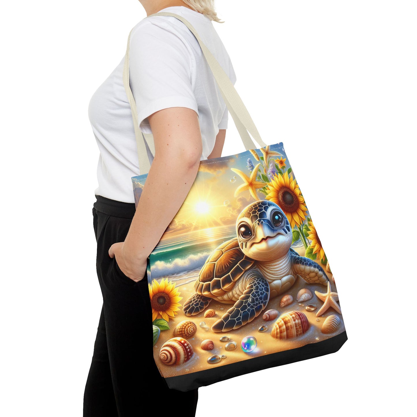 Beachy Turtle Tote Bag | Sea Life AOP Bag | Summer Accessories | Eco-Friendly Vacation Tote | Gift for Ocean Lovers