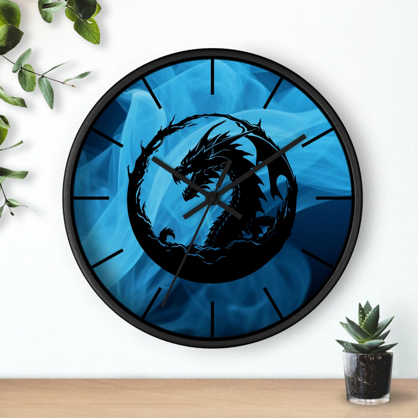 Dragon Blue Smoky Wall Clock - Mystical Home Office Decor Gift