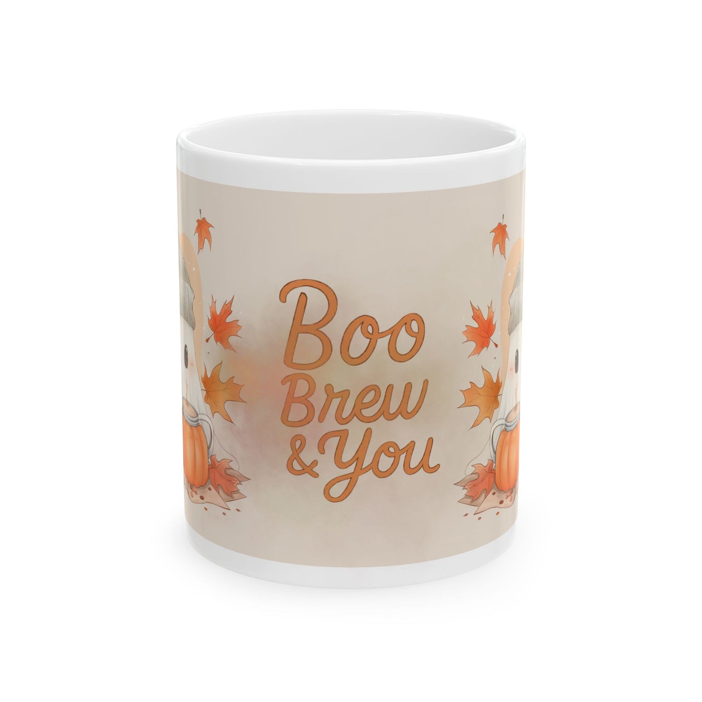 Autumn-Themed Ceramic Mug - "Boo Brew & You" - Perfect for Cozy Fall Days, Halloween, Gift for Coffee Lovers, Fall Decor, Seasonal Drinkware
