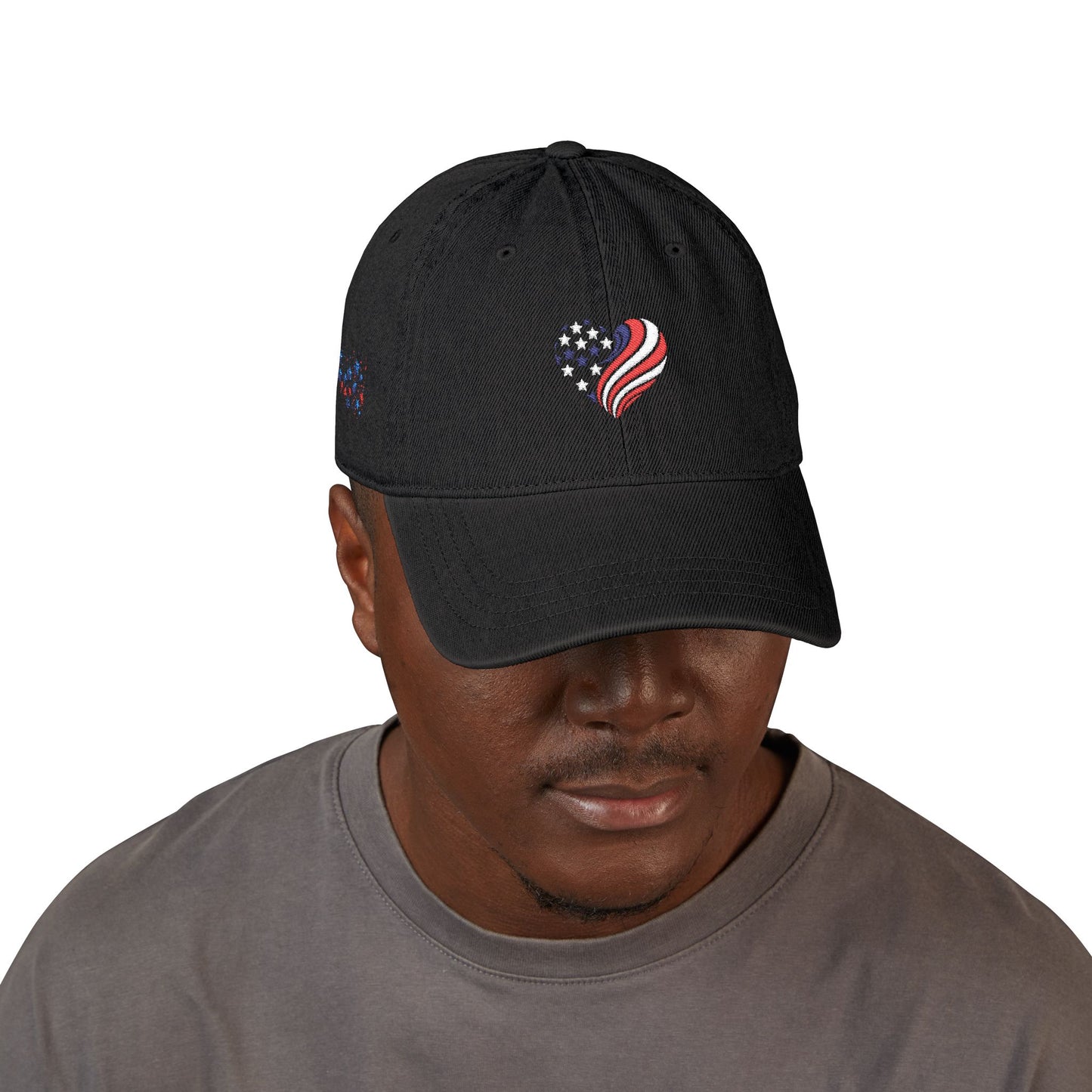 Patriotic Embroidered Denim Hat - USA Heart & Butterfly Design