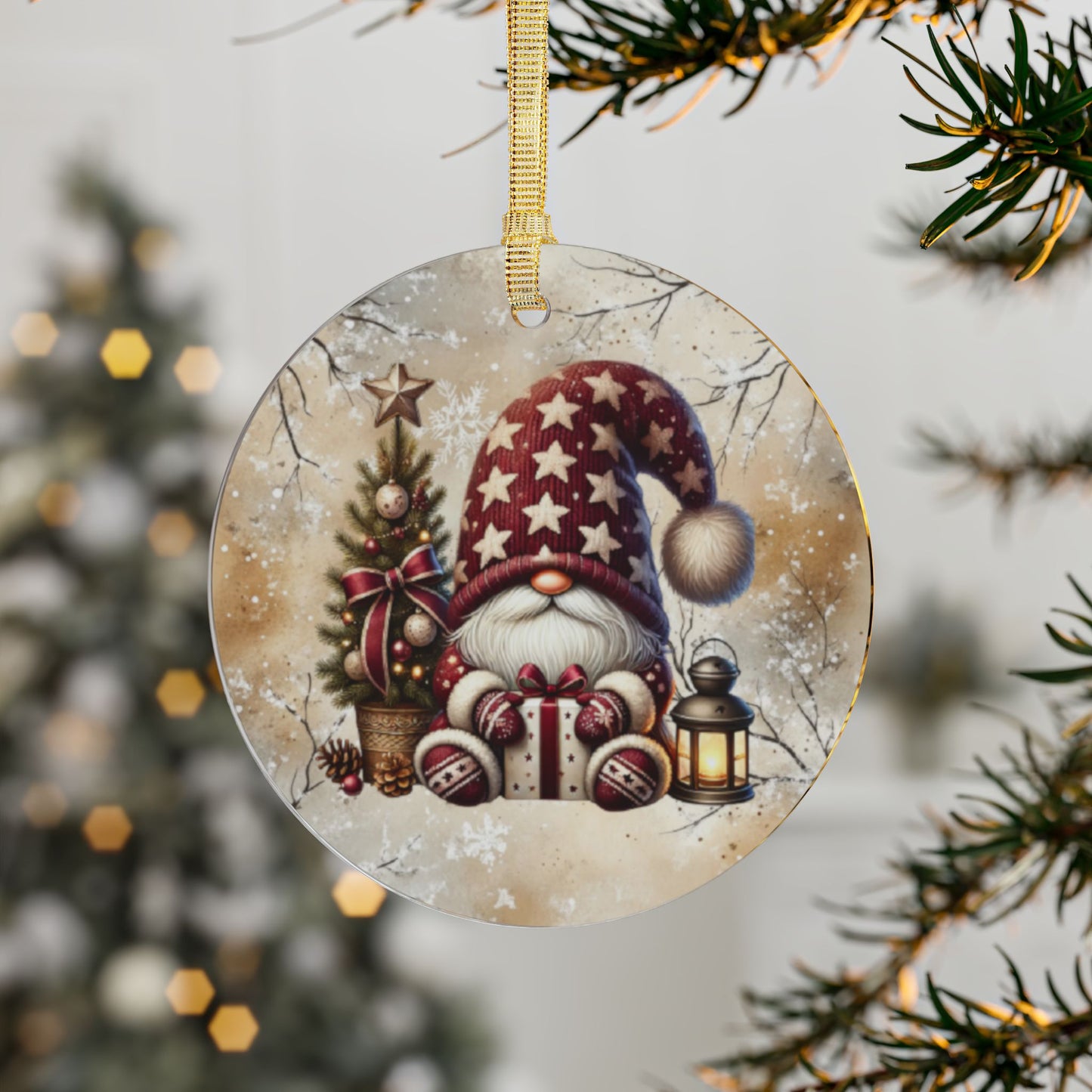 Festive Holiday Acrylic Ornaments - Cute Santa Gnome & Christmas Tree Design Decor