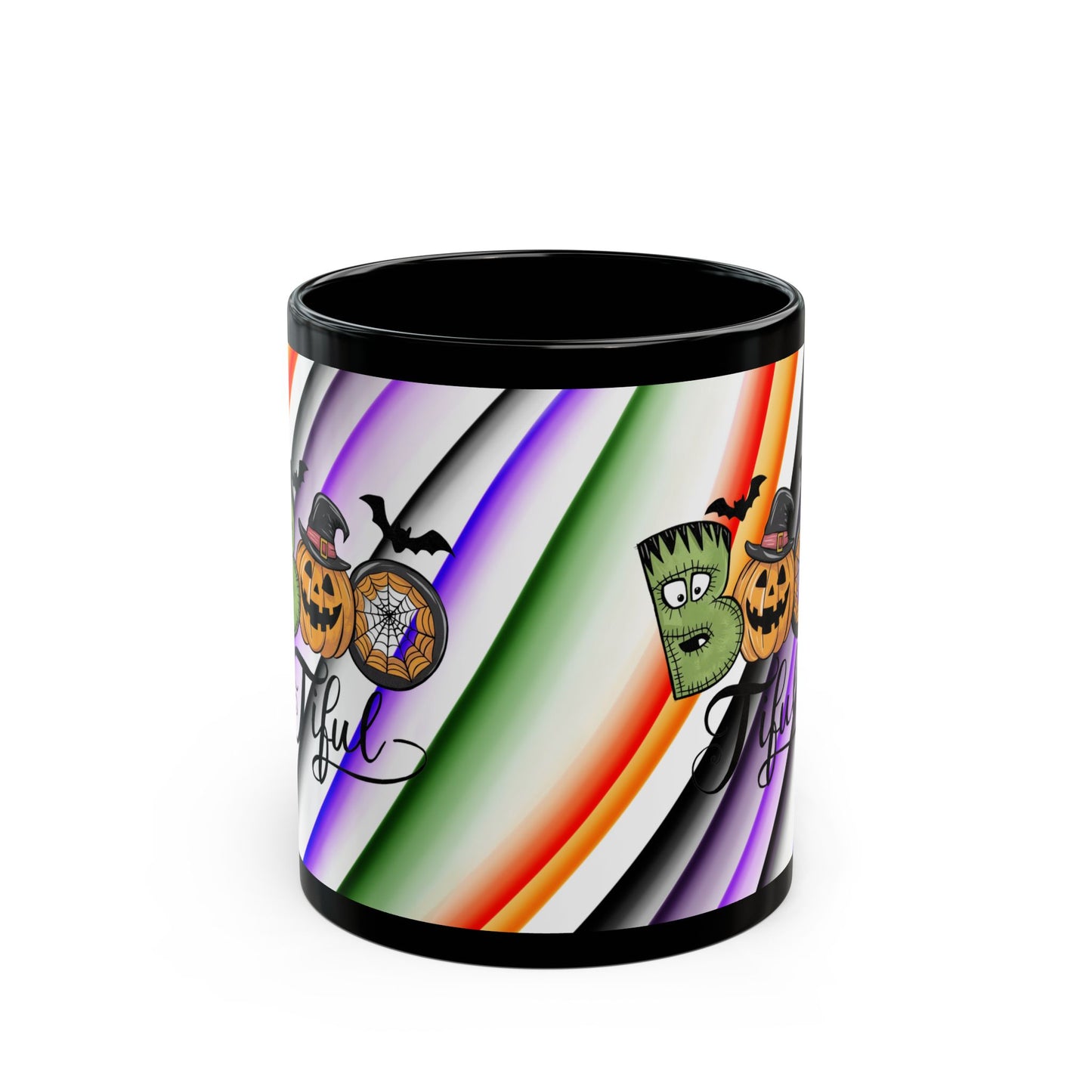 Halloween Theme Black Mug (11oz, 15oz), Cute Halloween Expression, Halloween Lovers, Coffee, Tea, Hot Chocolate Lovers, Great Gift Idea for Anyone