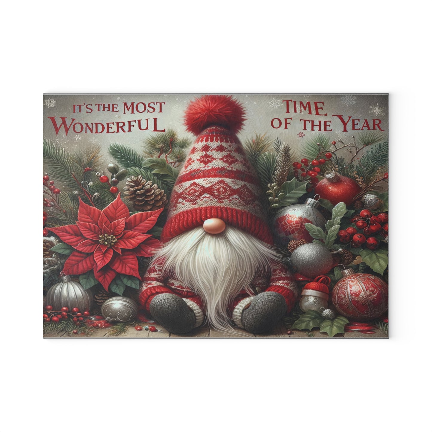 Festive Gnome Glass Cutting Board - Perfect for Holiday Cooking