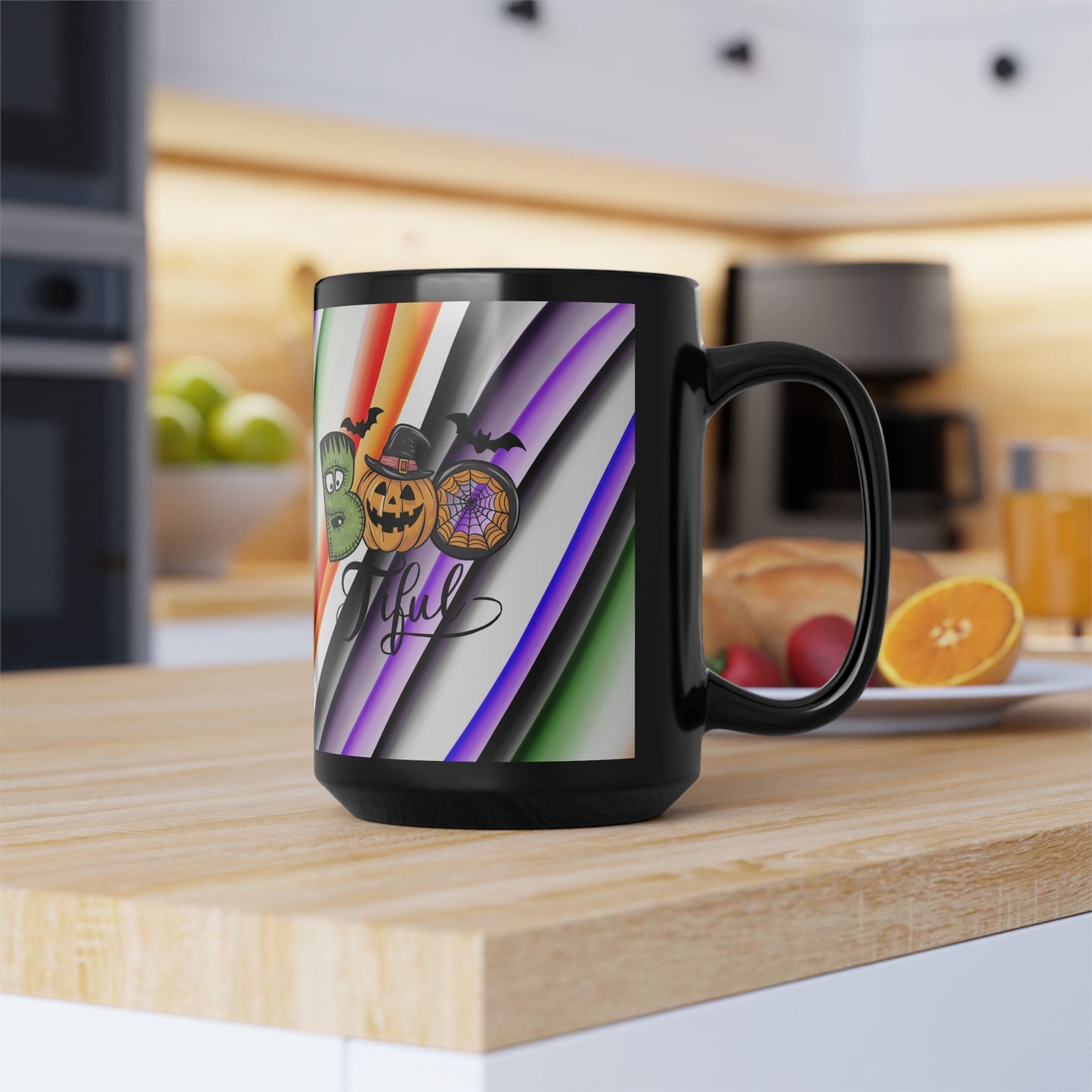 Halloween Theme Black Mug (11oz, 15oz), Cute Halloween Expression, Halloween Lovers, Coffee, Tea, Hot Chocolate Lovers, Great Gift Idea for Anyone