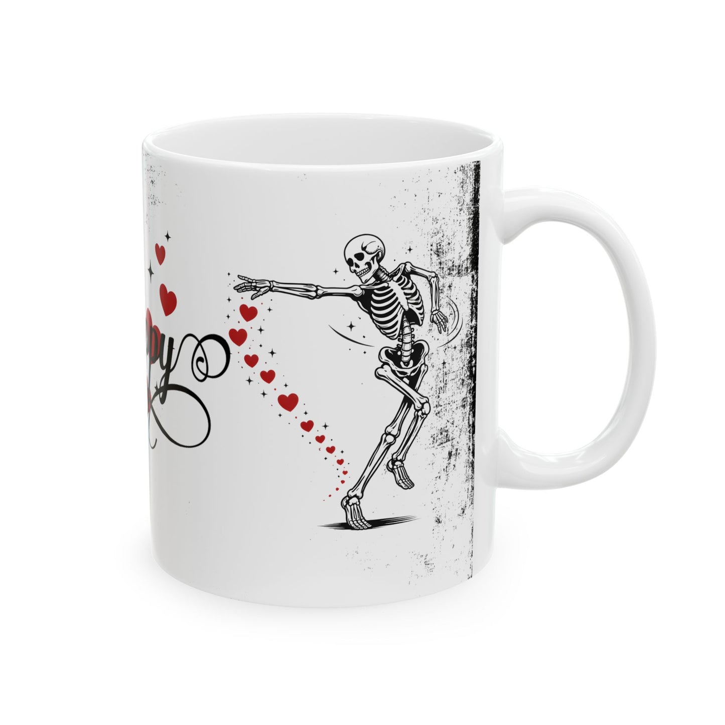 Mug — “So Happy Together” Romantic Skeleton Ceramic Coffee Mug with Hearts (11oz & 15oz)