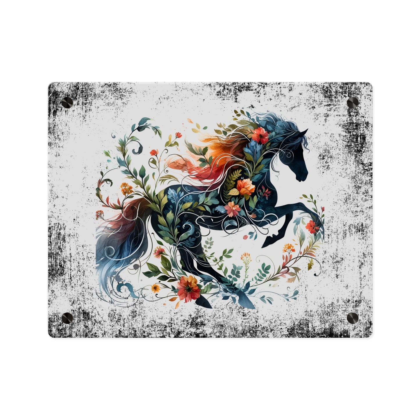 Vibrant Floral Horse Acrylic Wall Art Panel - Home Decor