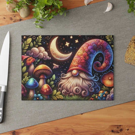 Whimsical Gnome Glass Cutting Board - Colorful Kitchen Decor