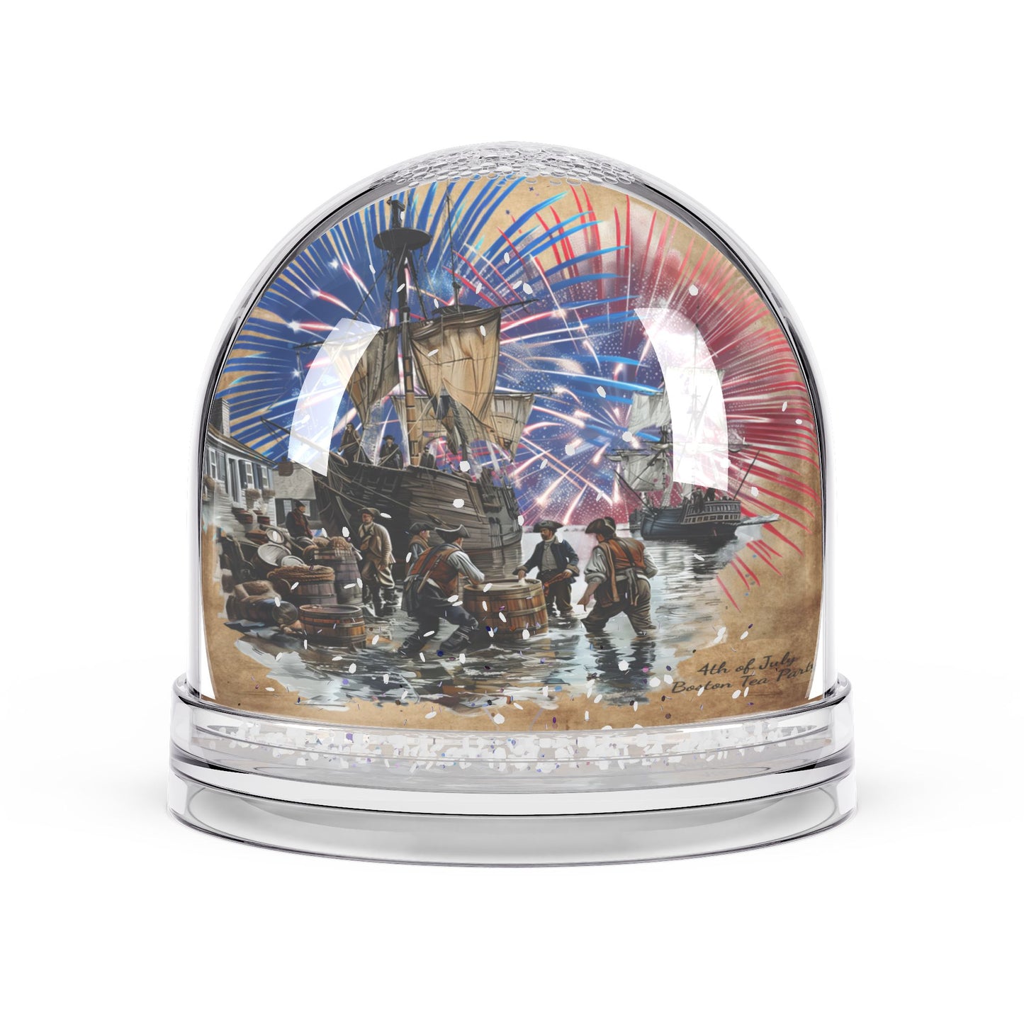 Fireworks Celebration Snow Globe - 4th of July Boston Tea Party