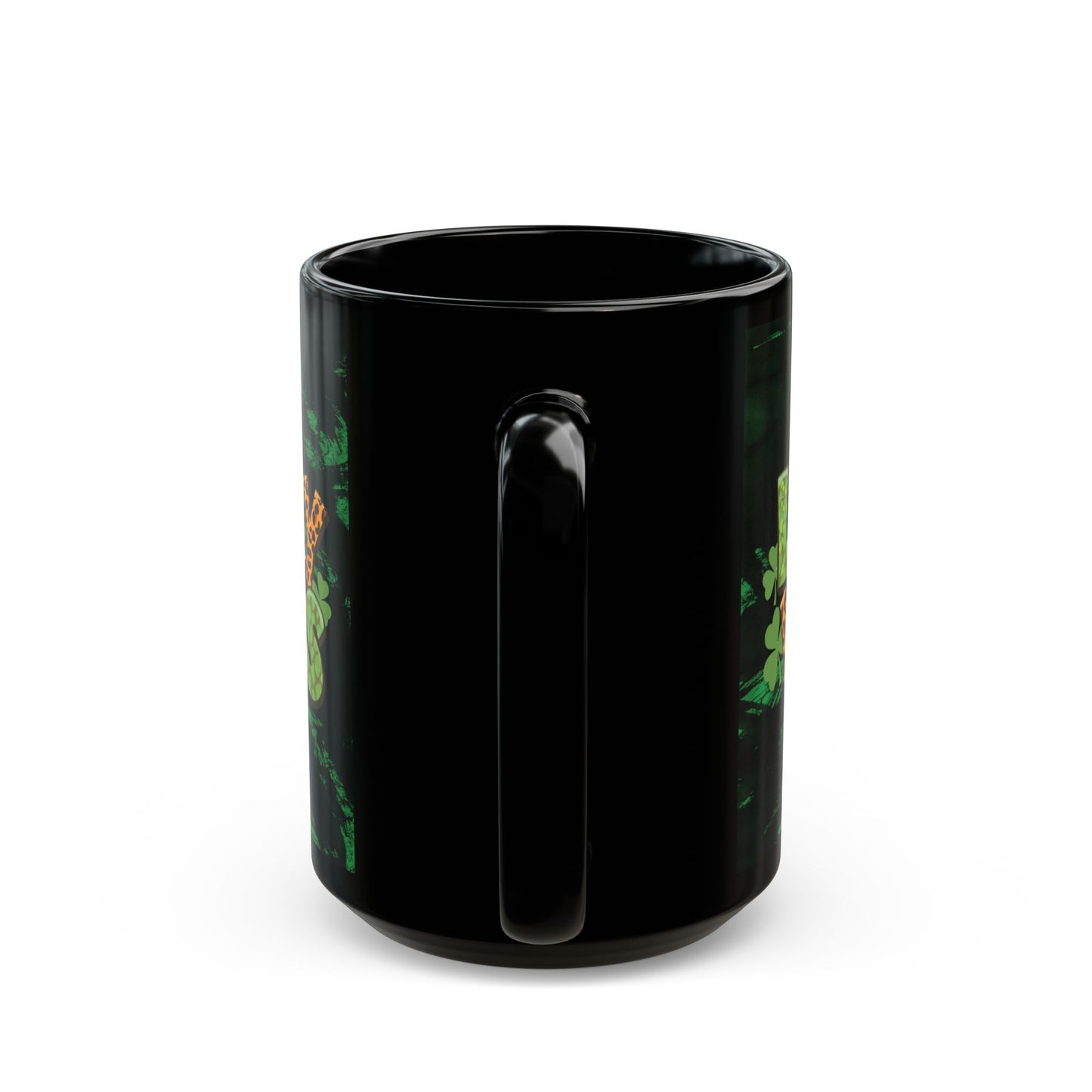 Lucky Vibes Black Mug — St. Patrick’s Day Leopard Print Shamrock Coffee Cup (11oz/15oz)