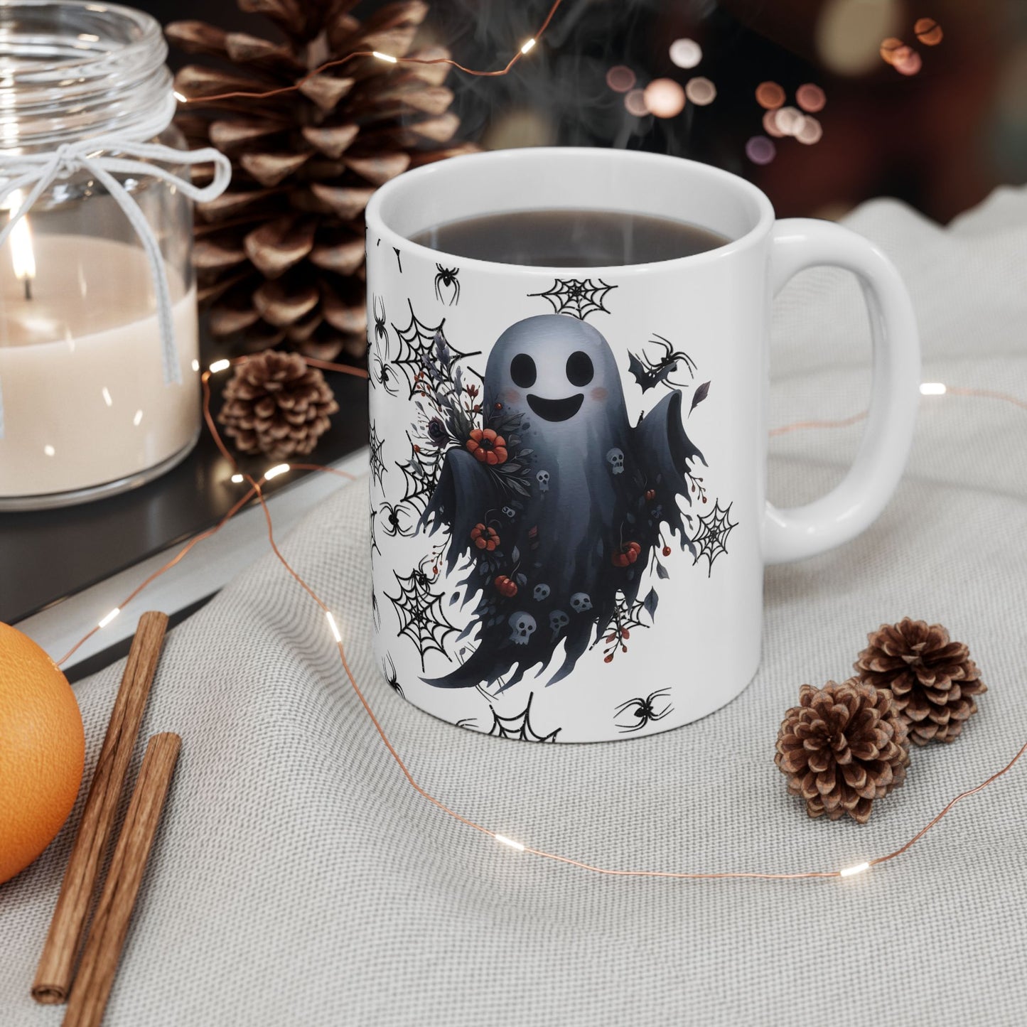Spooky Cute Ghost Halloween Ceramic Mug, Coffee Cup for Autumn Decor, Gift for Witch Lovers, Tea Mug for Haunting Vibes, 11oz or 15oz Options