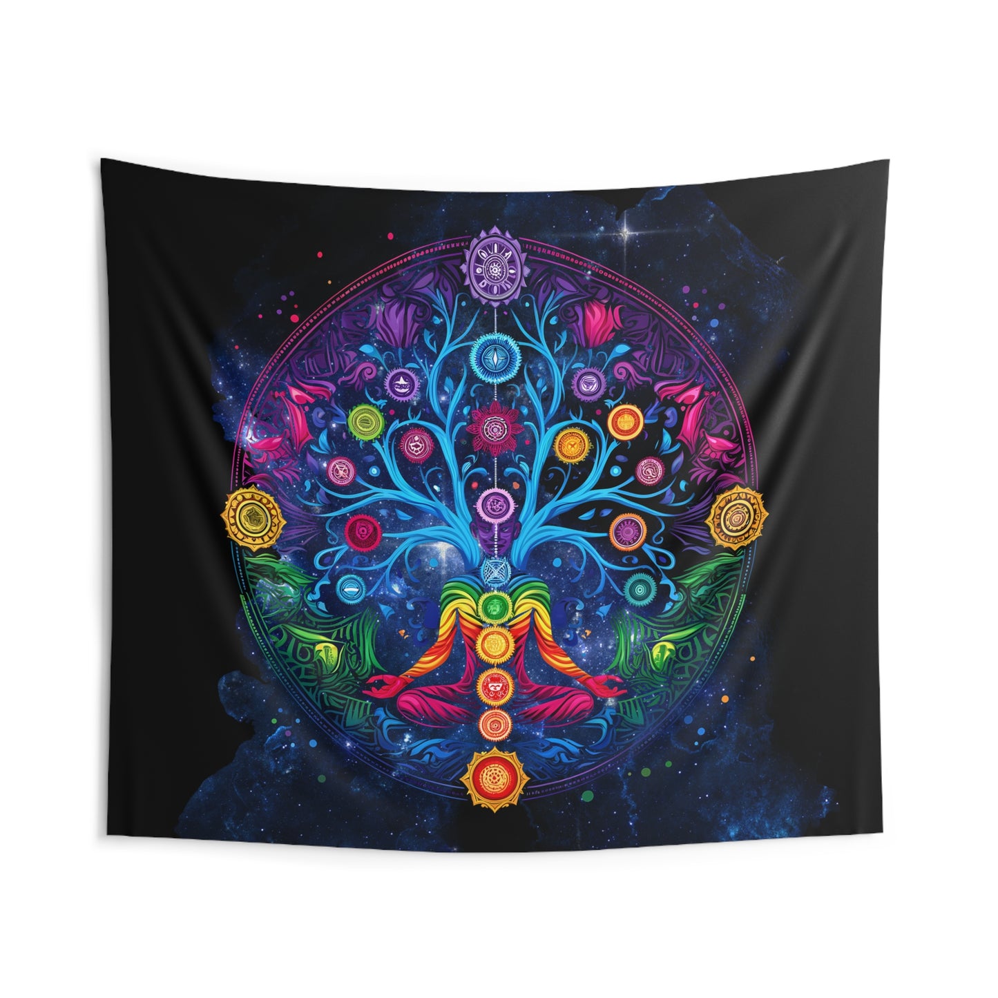 Vibrant Chakra Tree Wall Tapestry, Colorful Home Decor, Yoga Room Wall Art, Meditation Tapestry, Bohemian Wall Hanging