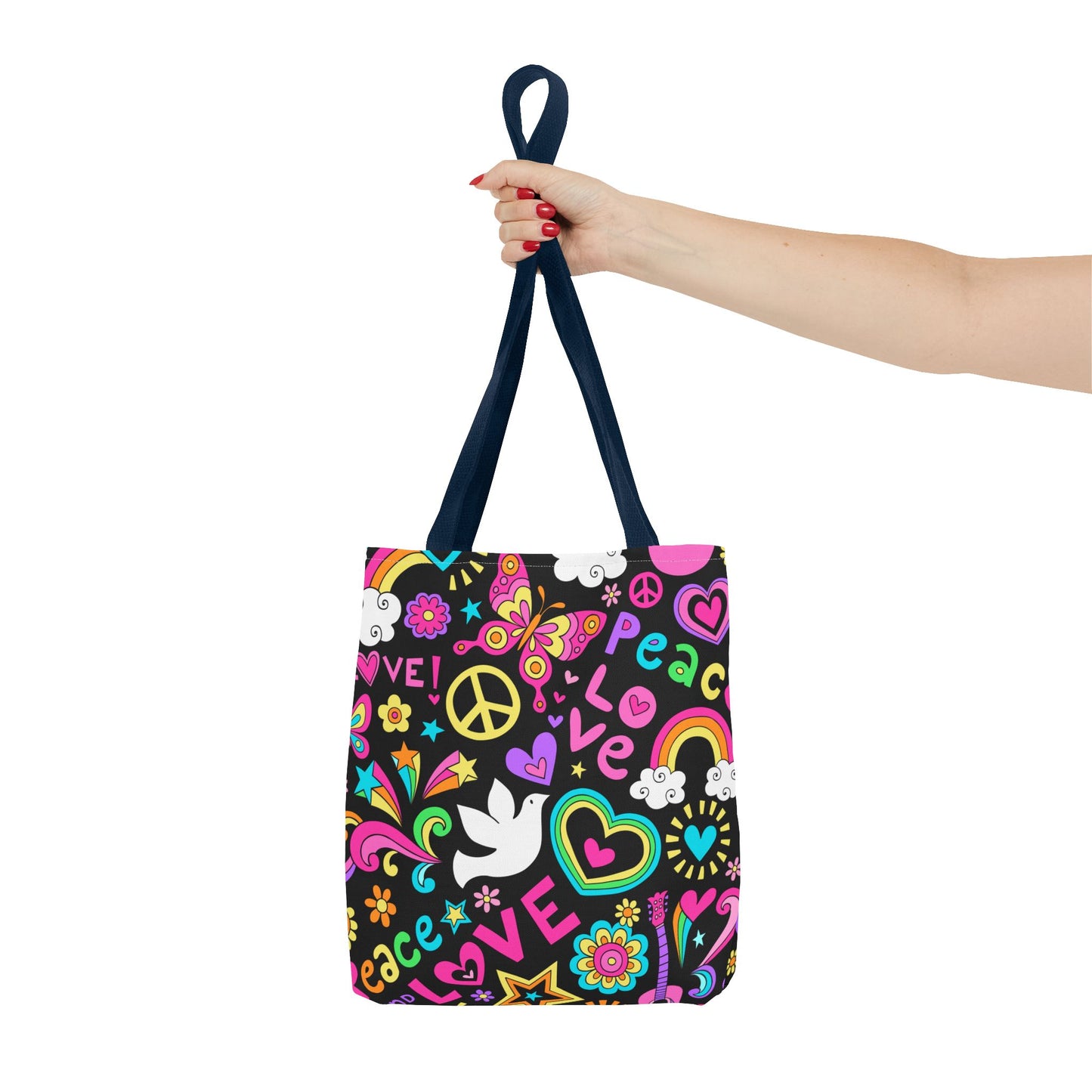 Fashionable Tote Bag (AOP), Stylish, Peace Lovers, Hippie Theme, Great Gift Idea for Birthdays, Holidays or Any Occasion for Anyone