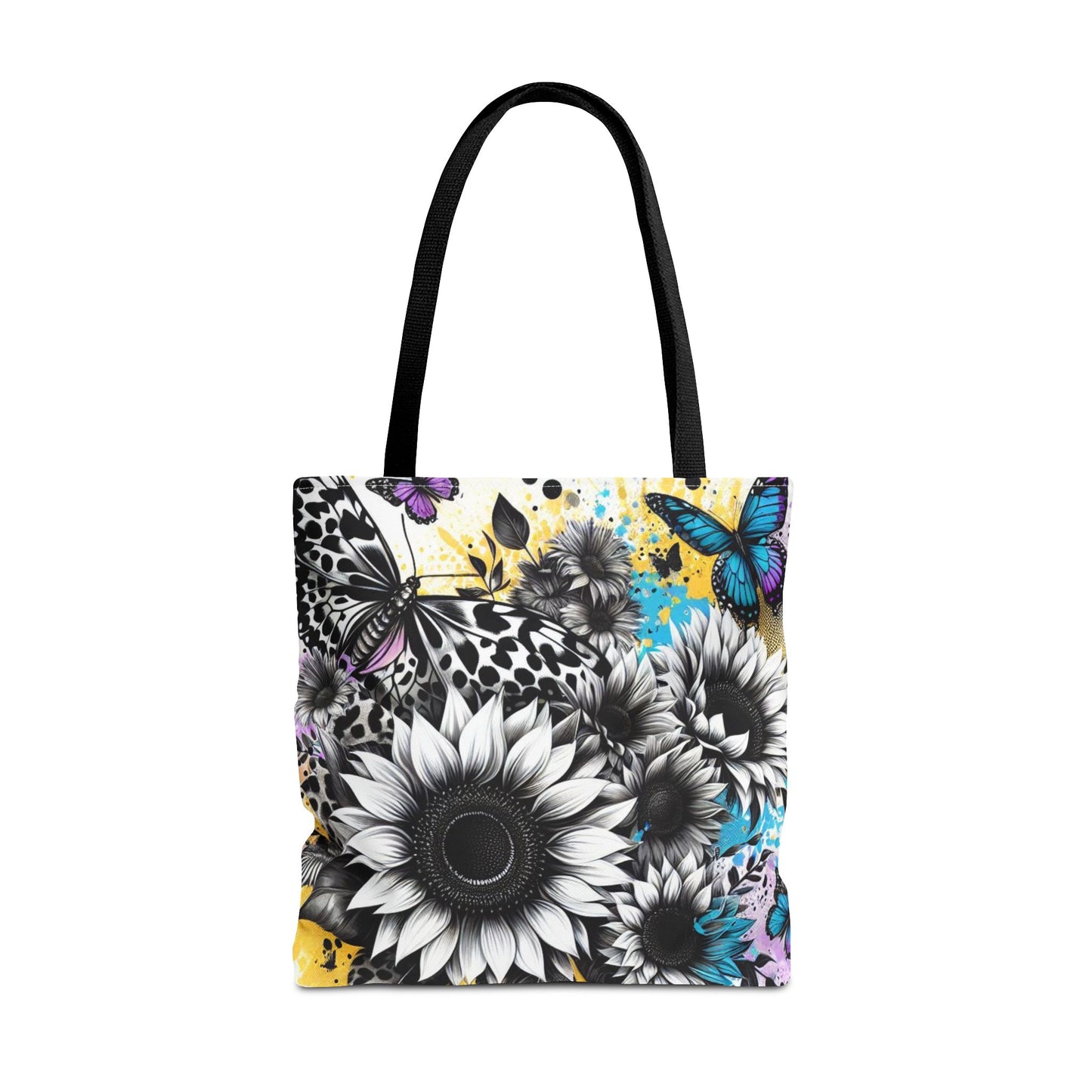 Sunflower & Butterflies Tote Bag — Color Splash Floral All-Over Print