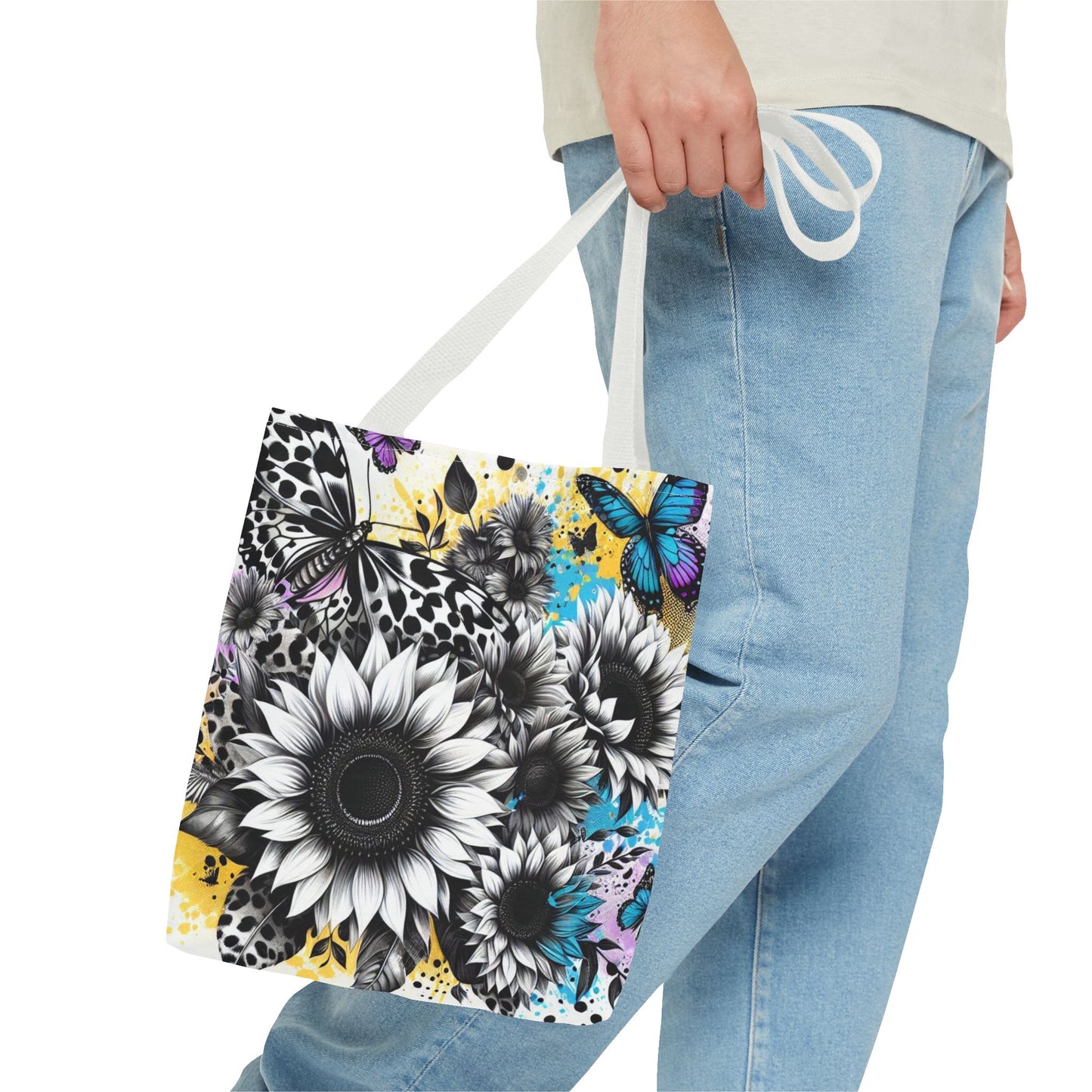 Sunflower & Butterflies Tote Bag — Color Splash Floral All-Over Print