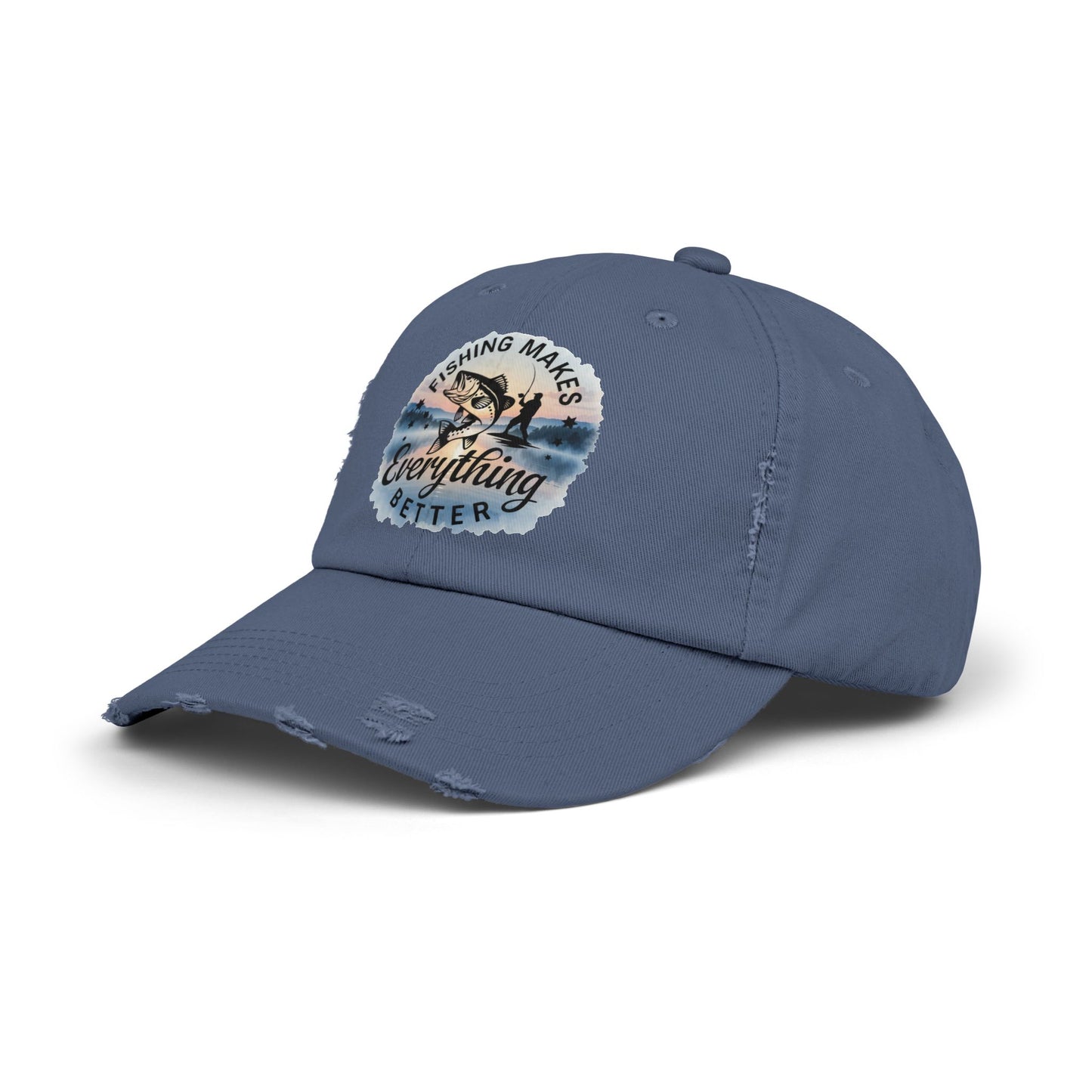 Fishing Humor "Fishing Makes Everything Better" Distressed Cap | Unisex Summer Hat, Fishing Accessories, Outdoor Gear, Gift for Anglers, Casual Headwear