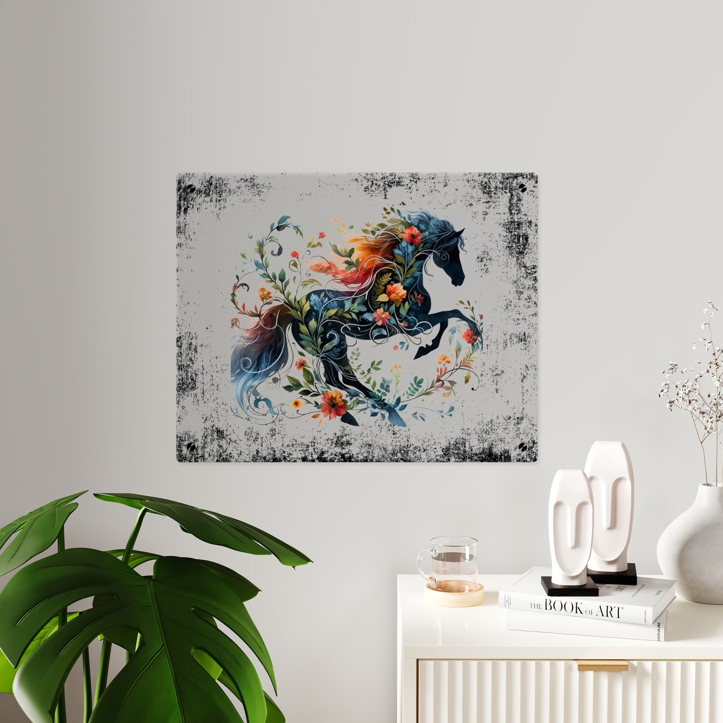 Vibrant Floral Horse Acrylic Wall Art Panel - Home Decor