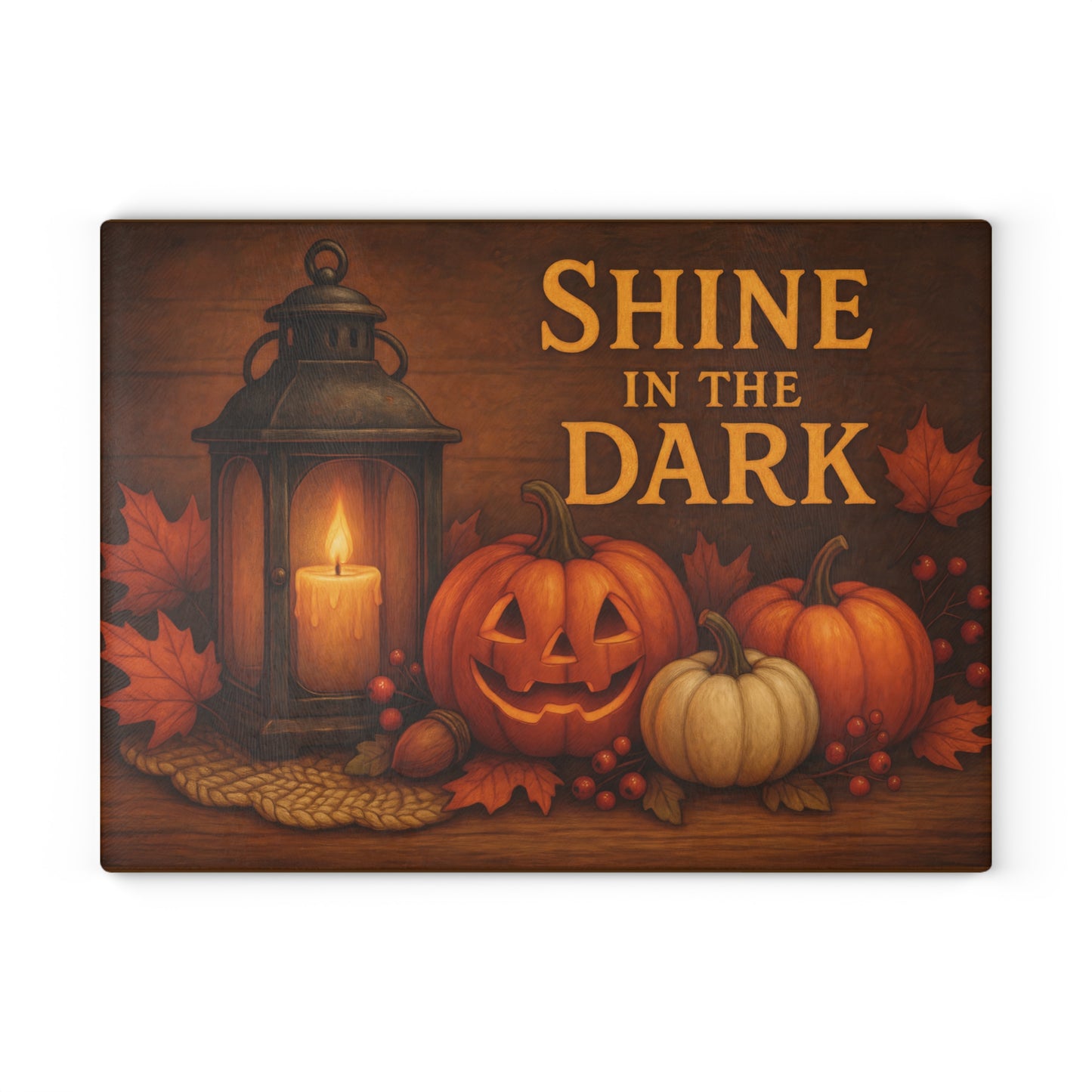 Harvest Lantern Glass Cutting Board - Shine in the Dark Design