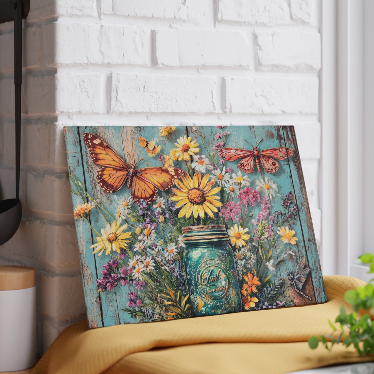 Botanical Beauty Glass Cutting Board with Butterflies and Flowers