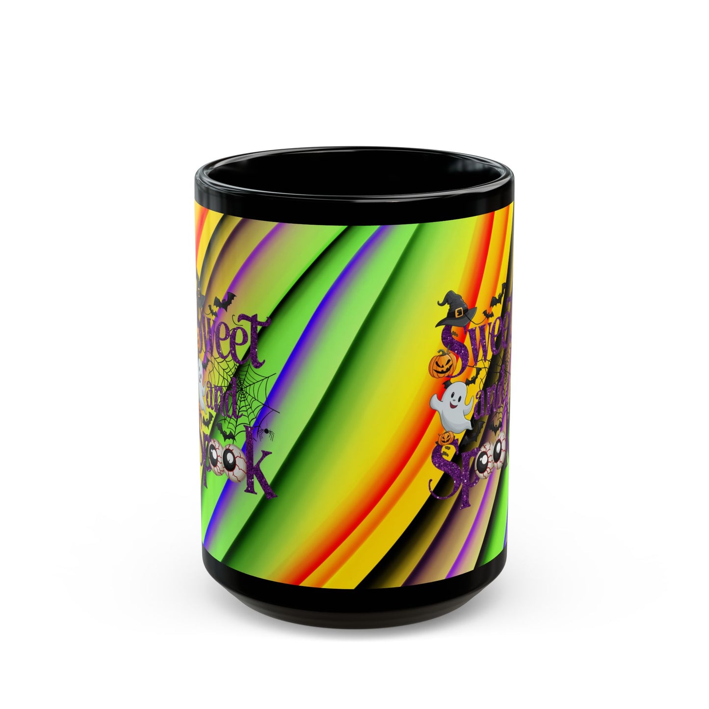 Halloween Theme Black Mug (11oz, 15oz), Cute Halloween Expression, Halloween lovers, Coffee, Tea, Hot Chocolate Lovers, Great Gift Idea for Anyone