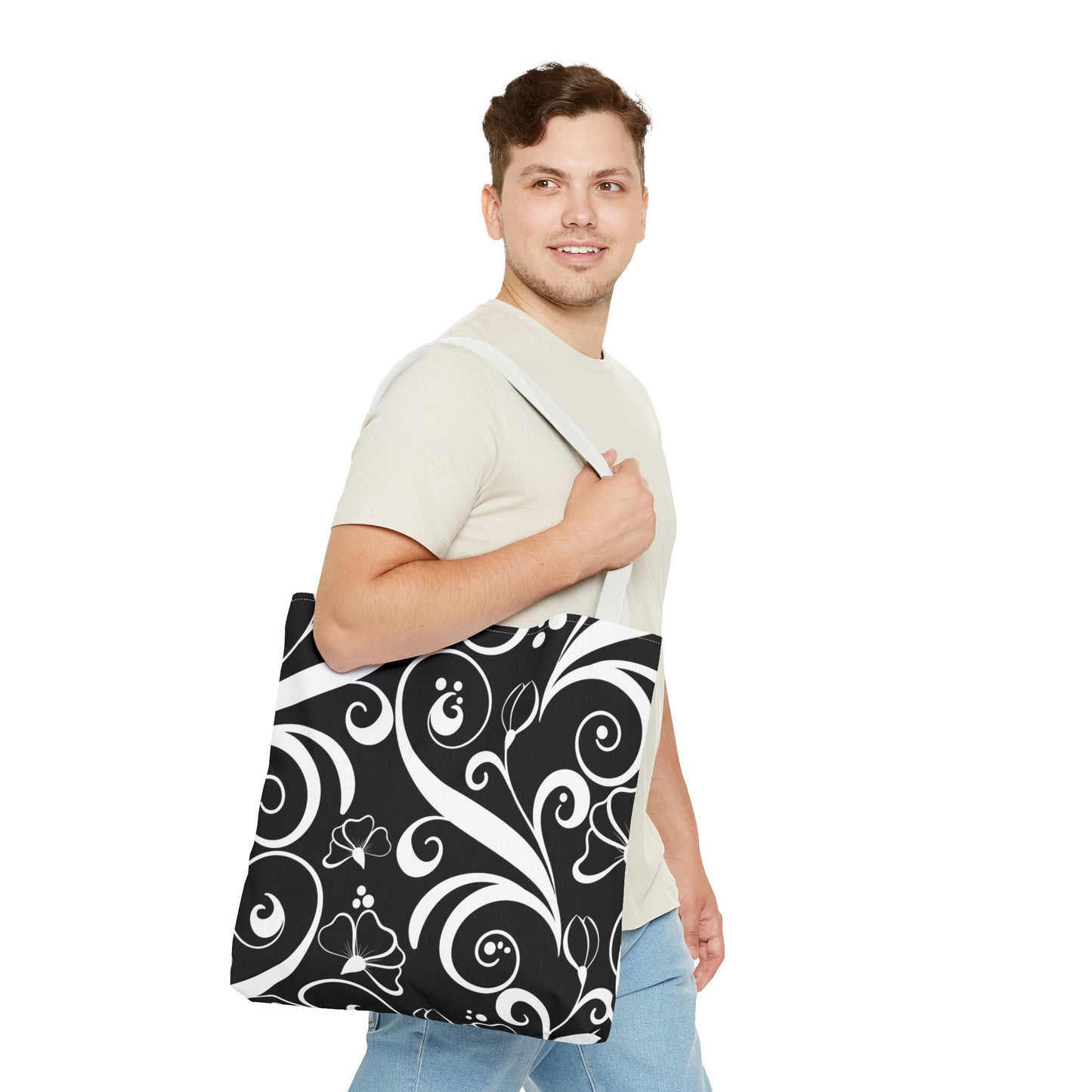 Fashionable Black and White Pattern Tote Bag (AOP), Stylish, Great Gift Idea for Birthdays, Holidays, Any Occasion for Anyone