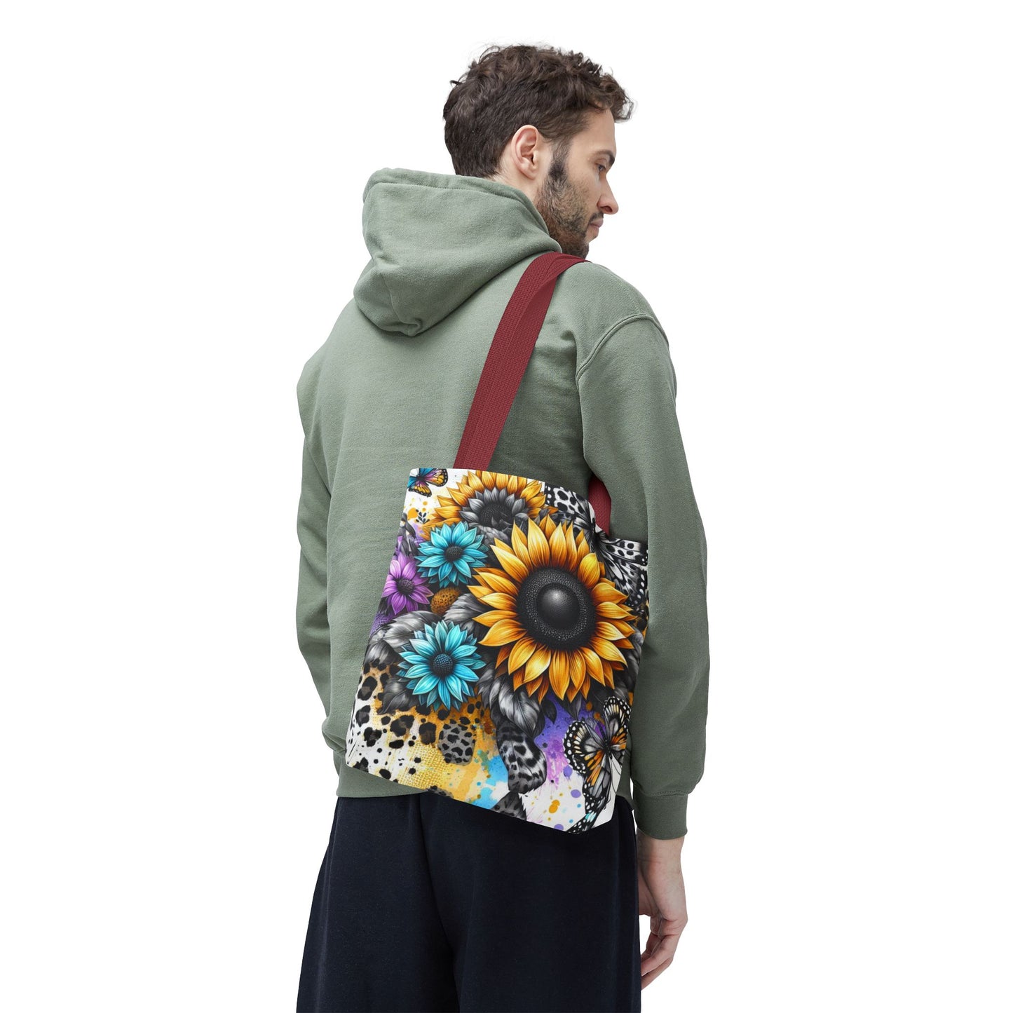 Sunflower & Butterfly Tote Bag — Colorful Floral All-Over Print