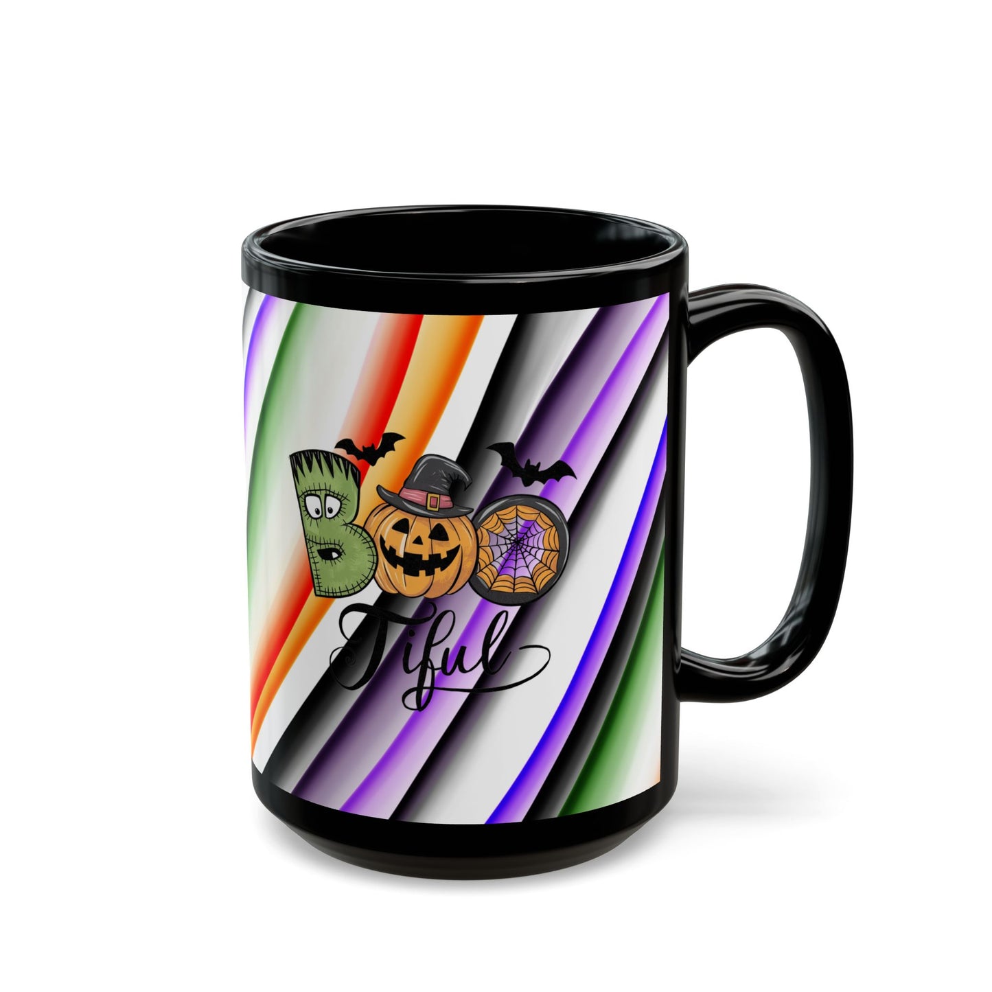 Halloween Theme Black Mug (11oz, 15oz), Cute Halloween Expression, Halloween Lovers, Coffee, Tea, Hot Chocolate Lovers, Great Gift Idea for Anyone