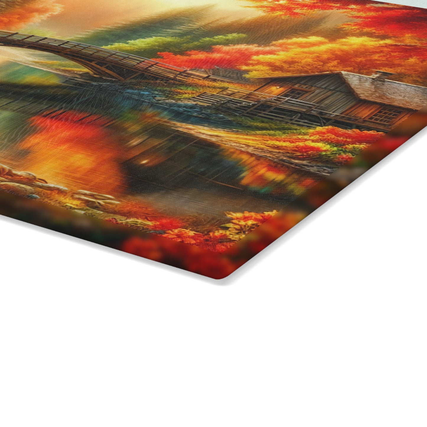 Rustic Autumn Glass Cutting Board with Vintage Truck Design