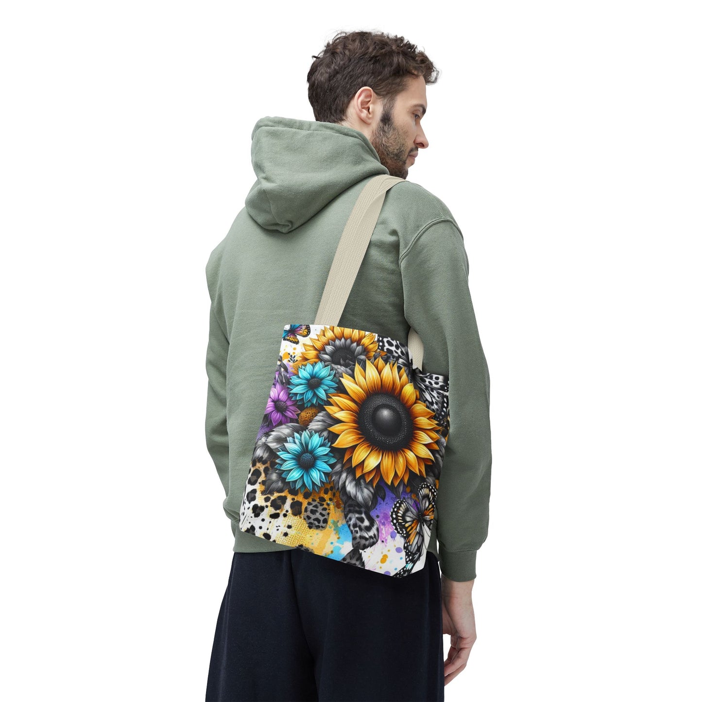 Sunflower & Butterfly Tote Bag — Colorful Floral All-Over Print