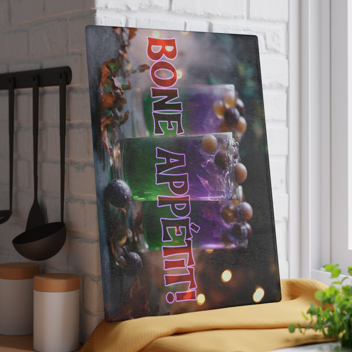 Spooky Bone Appétit Glass Cutting Board