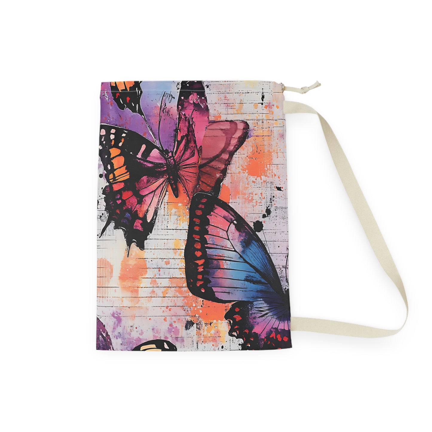 Butterfly Watercolor Laundry Bag — Colorful Travel & Dorm Wash Sack