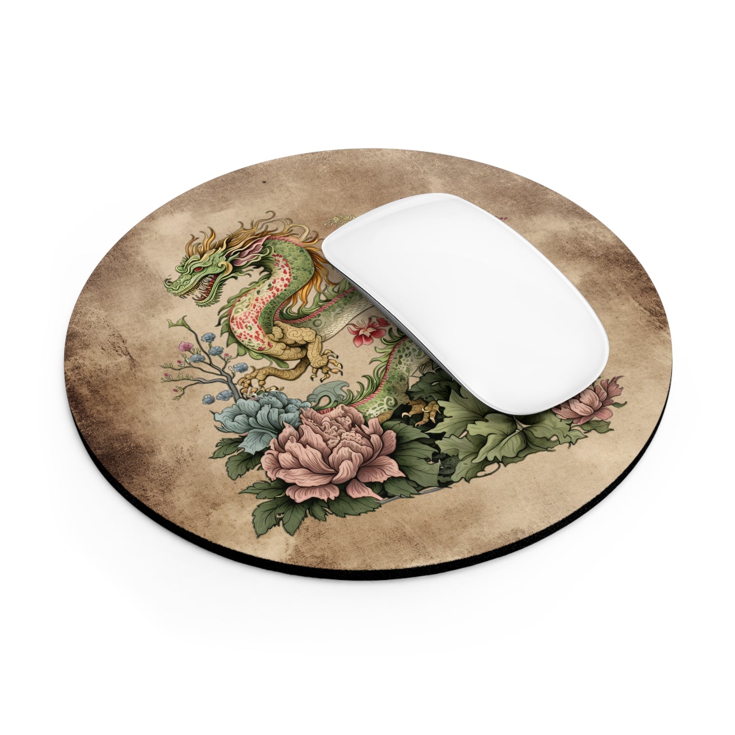 Dragon Floral Art Desk Mouse Pad - Vintage Japanese Style Desk Accessory