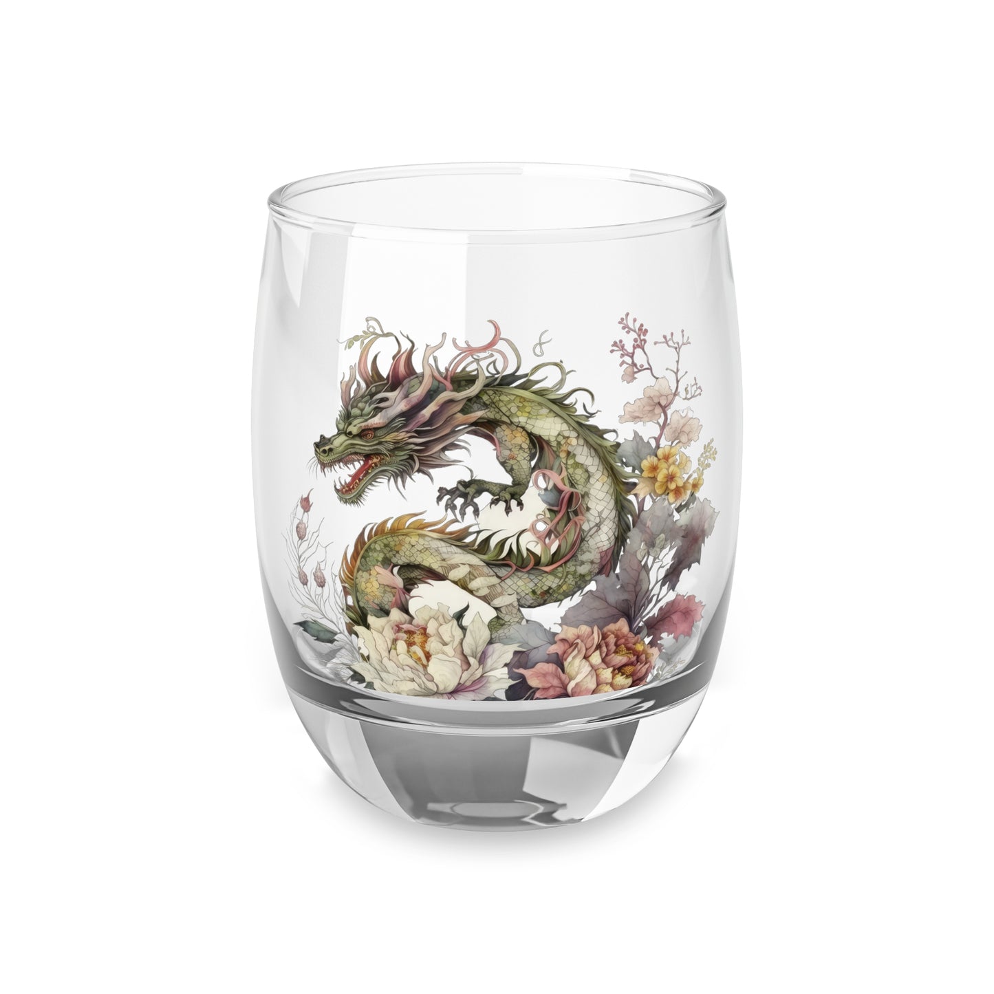 Dragon Floral Whiskey Glass 6oz – Vintage Asian-Inspired Barware Gift