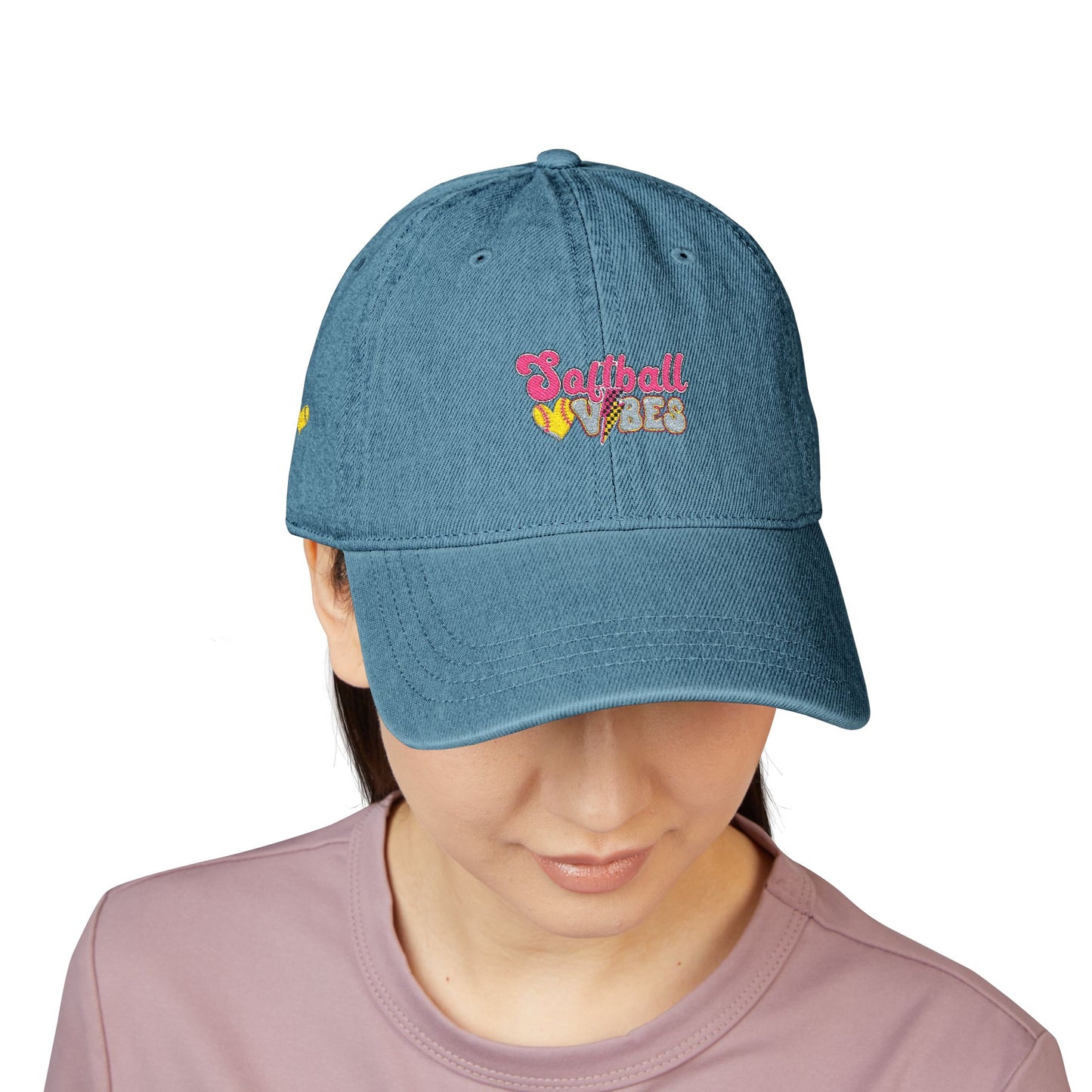 Softball Vibes Embroidered Denim Hat for Sport Lovers