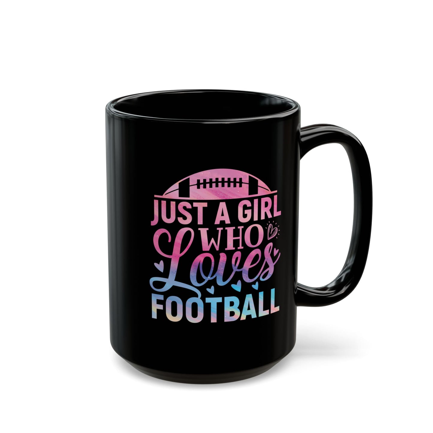 Football Theme for Her Black Mug (11oz, 15oz), Cute Football Quote, Hot Chocolate, Tea, Coffee Lovers, Football Lovers, Great Gift Idea for Any Occasion for Her