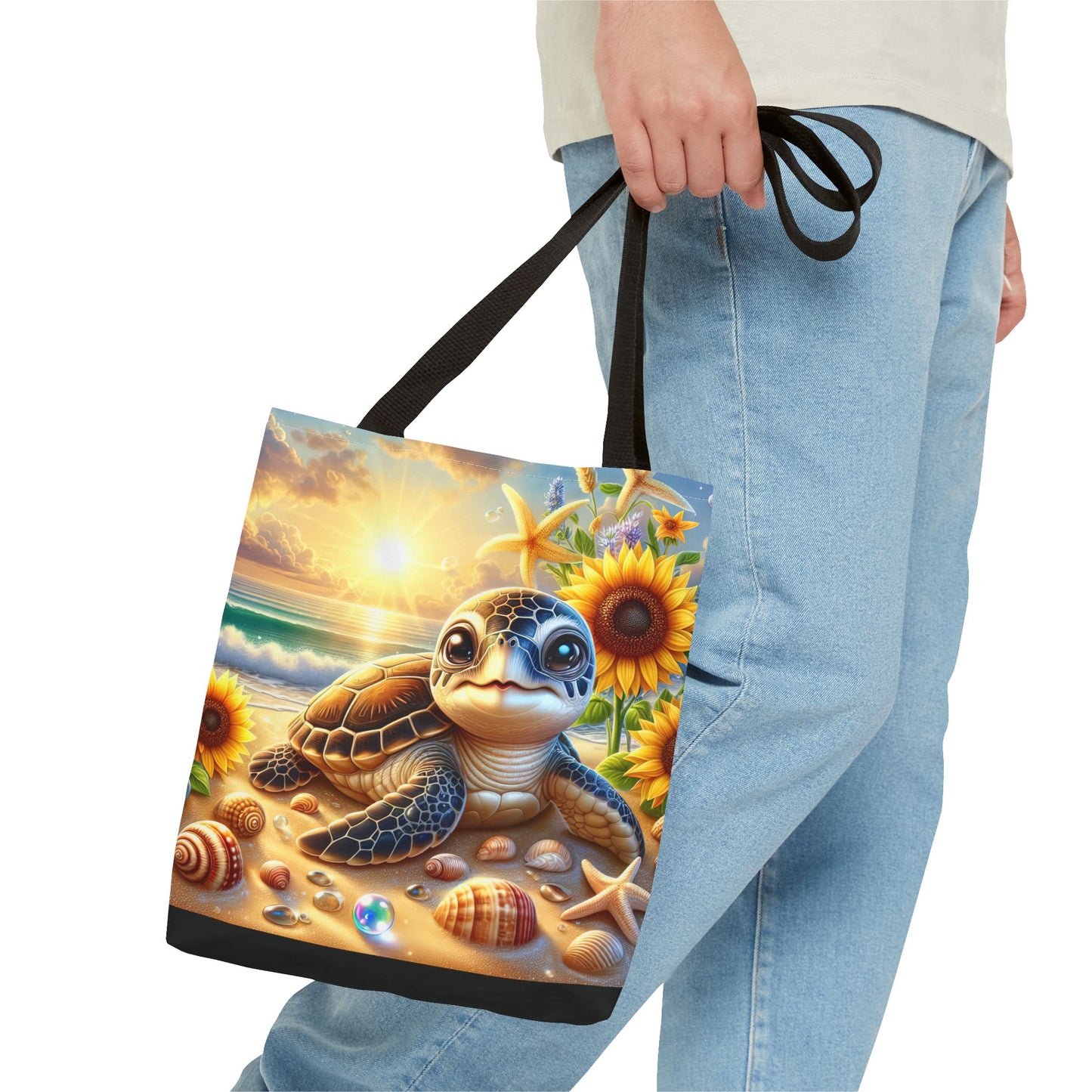 Beachy Turtle Tote Bag | Sea Life AOP Bag | Summer Accessories | Eco-Friendly Vacation Tote | Gift for Ocean Lovers