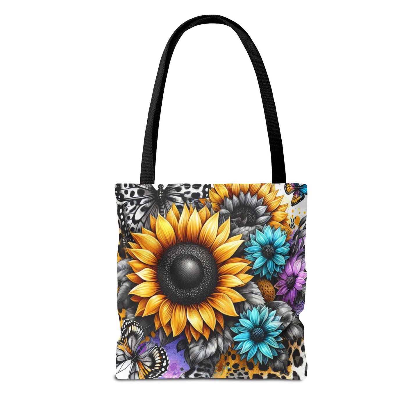Sunflower & Butterfly Tote Bag — Colorful Floral All-Over Print