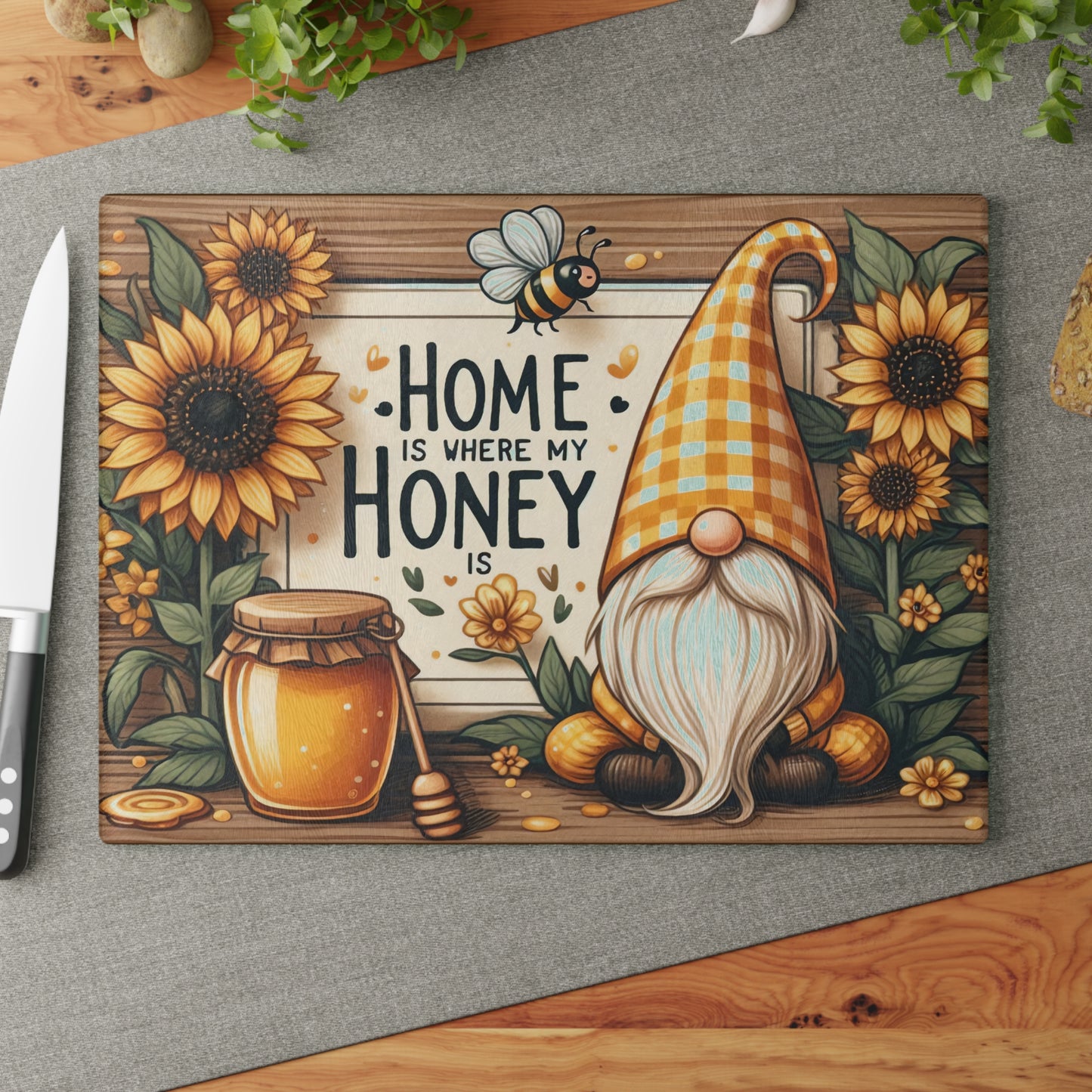 Home is Where My Honey Is Glass Cutting Board - Rustic Country Charm