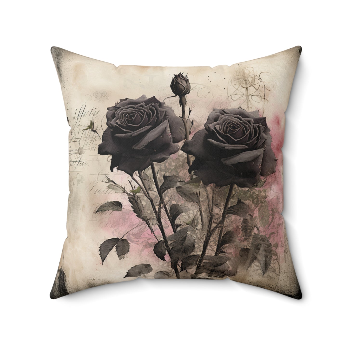 Gothic Theme Black Roses Spun Polyester Square Pillow, Accent For Any Room, Beautiful Room Decor for Any Occasion, Great Gift Idea
